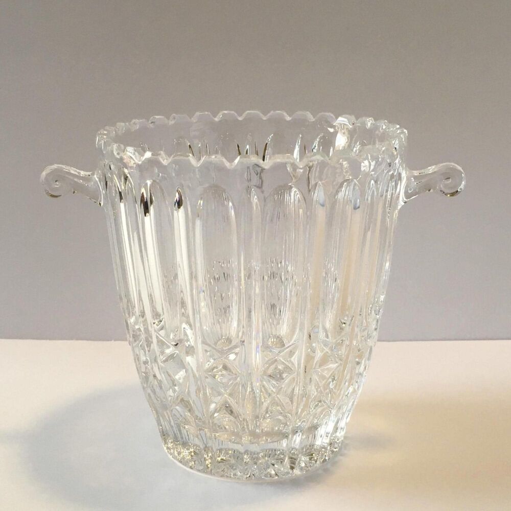 Vintage Cut Glass Wine Chiller, Crystal Ice Bucket Scroll Handles